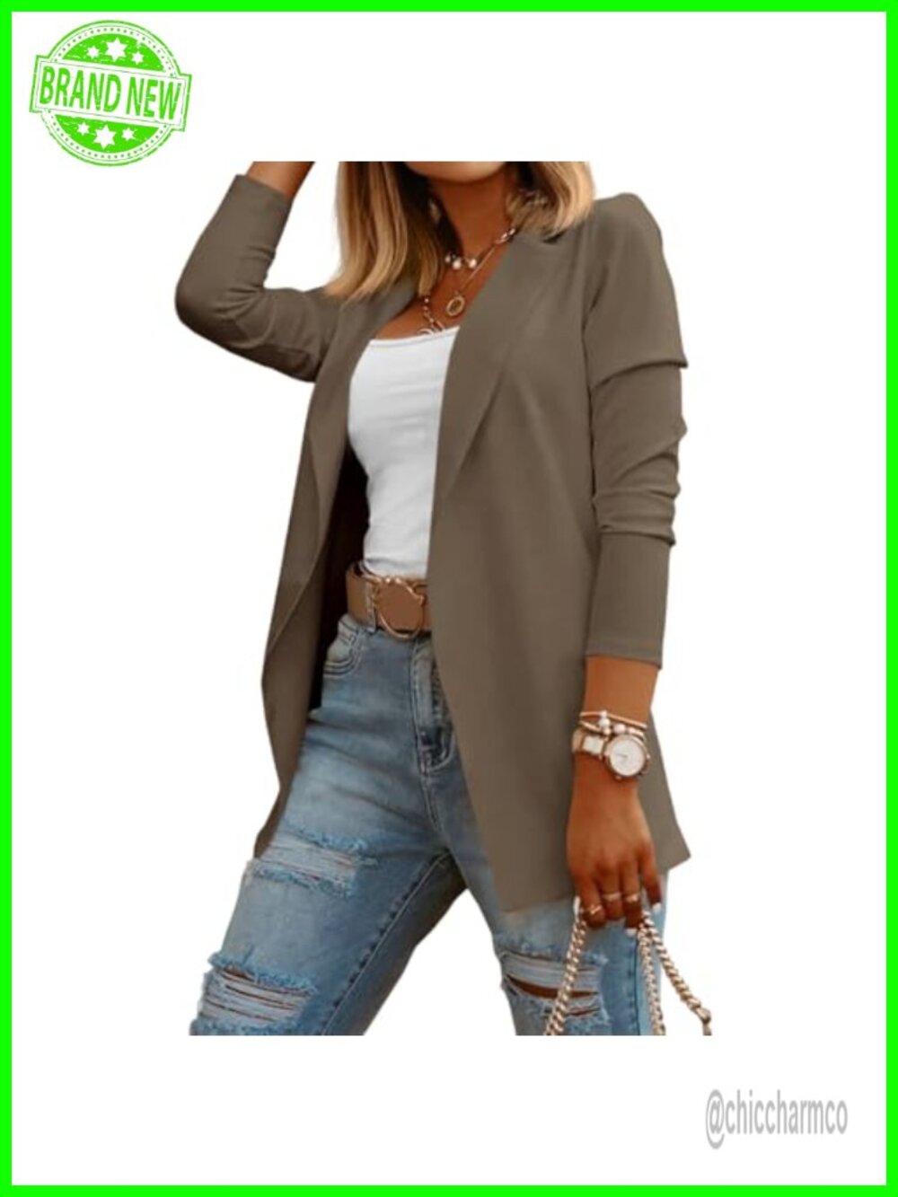 Womens Cotton Blend Long Sleeve Knit Blazer Notch Collar Work Office